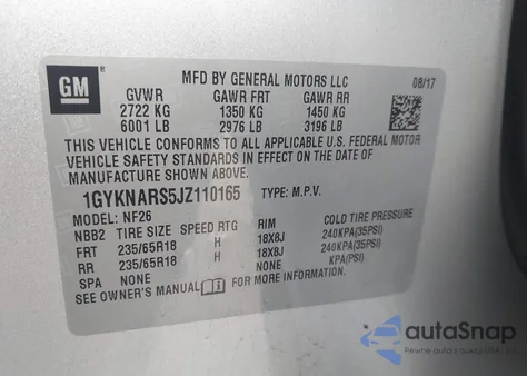 2018 Cadillac Xt5 Standard from USA, damaged, VIN 1GYKNARS5JZ110165